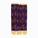 Front view of long purple Tabi Socks " Shika Origami "