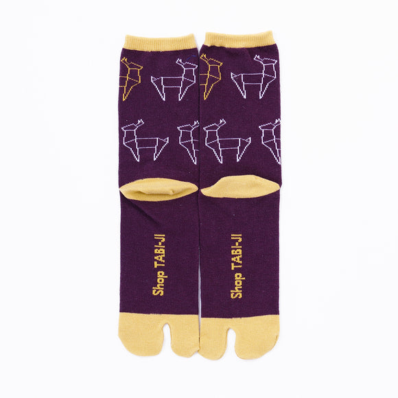 Back view of long purple Tabi Socks " Shika Origami "
