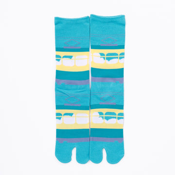 Front view of long green Tabi Socks " Densha "
