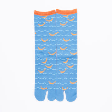 Front view of long light blue Tabi Socks " Shirasu "