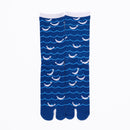 Front view of long blue Tabi Socks " Shirasu "