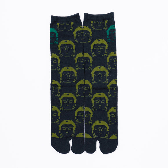 Front view of long green Tabi Socks " Kamakura Daibutsu "