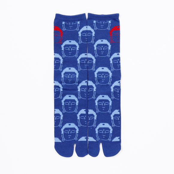 Front view of long blue Tabi Socks " Kamakura Daibutsu "