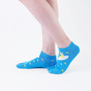Person wearing short blue Tabi Socks " Surfer ", right side view
