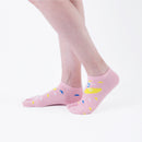 Person wearing short pink Tabi Socks " Surfer ", right side view