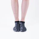 Person wearing short gray Tabi Socks " Tonbo & Ichimatsu ", front view
