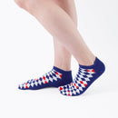 Person wearing short blue Tabi Socks " Kingyo 2", right side view