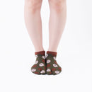 Person wearing short dark green Tabi Socks " Fukuro ", front view