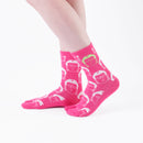 Person wearing long pink Tabi Socks " Kamakura Daibutsu ", right side view