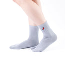 Person wearing long gray Tabi Socks "TABI-JI", right side view