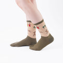 Person wearing long green Tabi Socks " Nara-e ", right side view