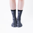 Person wearing long gray Tabi Socks " Tonbo & Ichimatsu ", front view