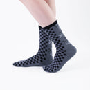 Person wearing long gray Tabi Socks " Tonbo & Ichimatsu ", right side view