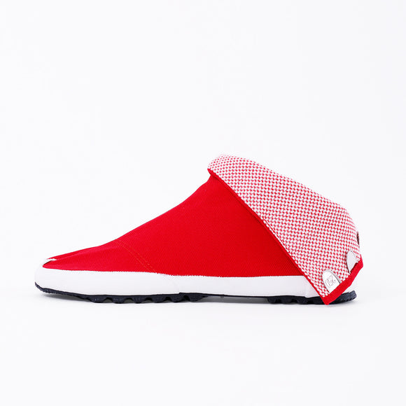 Left side of red Tabi Shoes " SASHIKO "