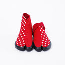 Front view of red Tabi Shoes "PLANET"