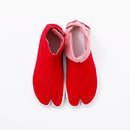 Top view of red Tabi Shoes " SASHIKO "